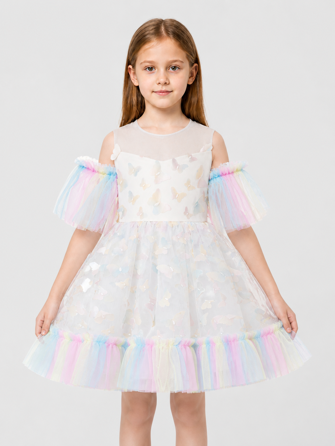 Dressy Children's Dress with Butterflies, Tulle, and a Full Skirt