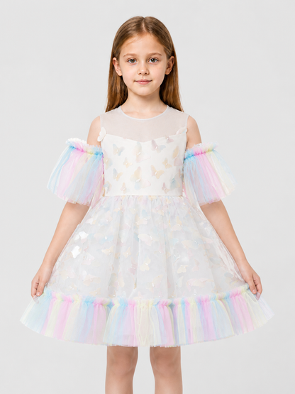Dressy Children's Dress with Butterflies, Tulle, and a Full Skirt