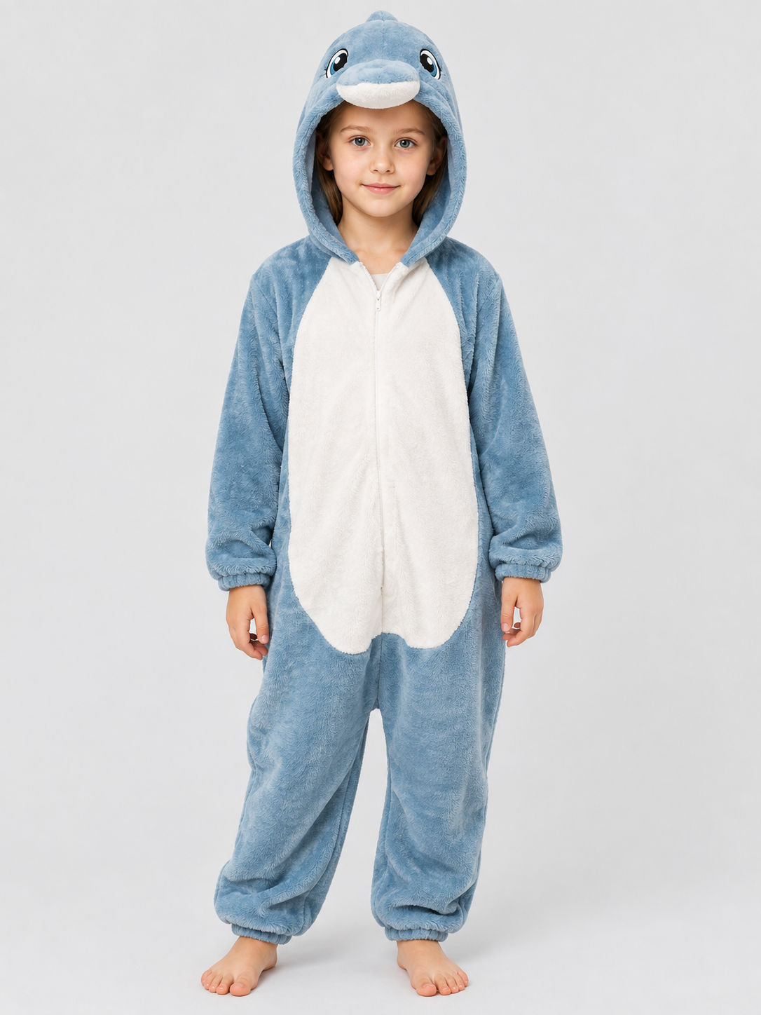 Blue Fleece Pajama One-Piece with Dolphin Hood