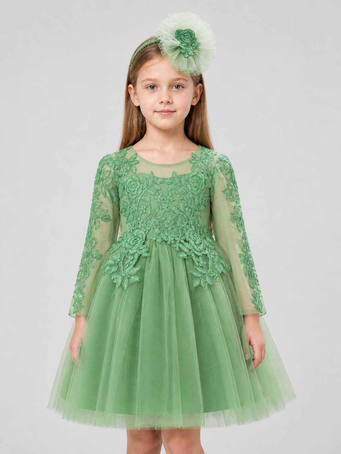Embroidered Princess Dress with Full Skirt and Headband Costume Dresses detail 3