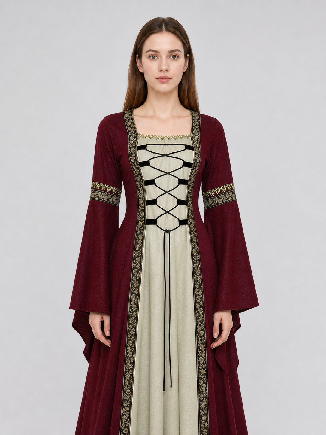 Long Medieval Dress with Flared Sleeves