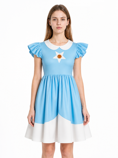 Blue Cosplay Dress with White Star and Ruffles Costume Dresses detail 3