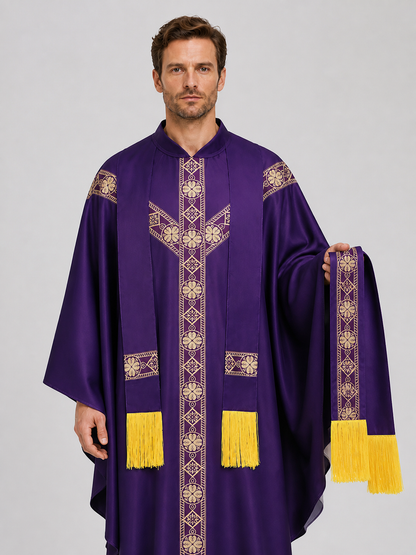 Purple Ritual Robe with Gold Ornament Holiday Decorations detail 3