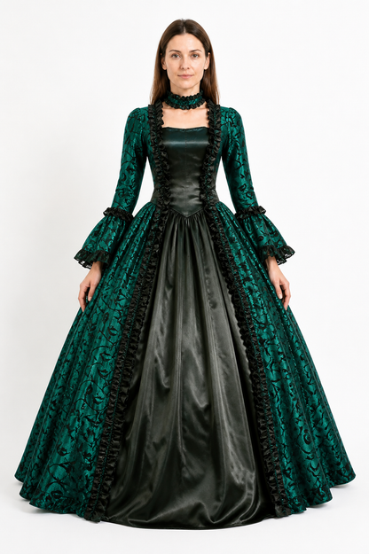 Vintage Gothic Green Dress with Full Skirt Costume Dresses detail 3