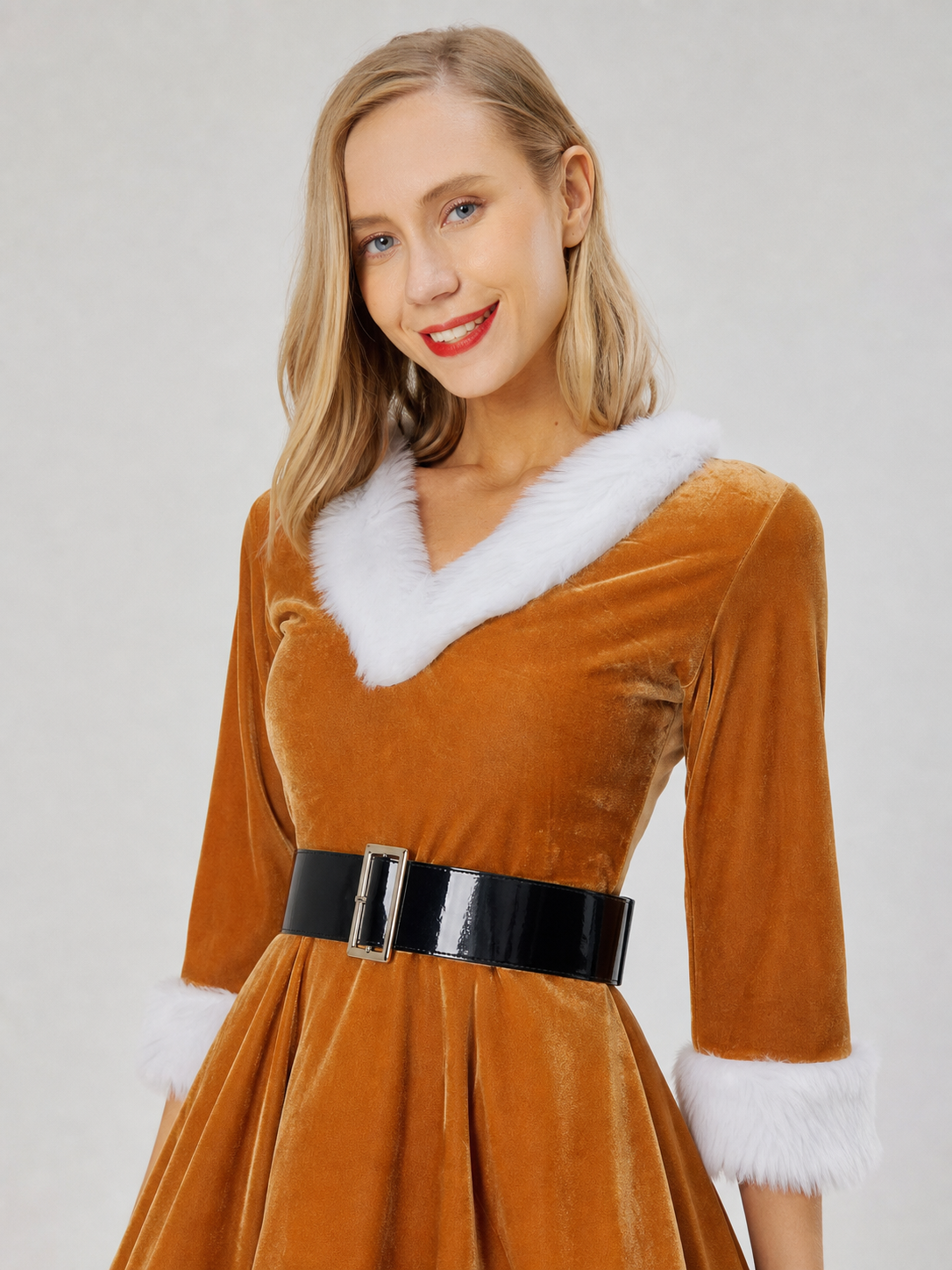 Christmas cosplay dress costume with trim