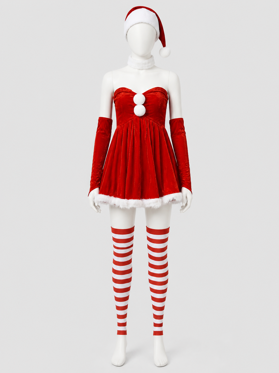 Red Santa Christmas Costume with Full Skirt and Hat Costume Headwear detail 3