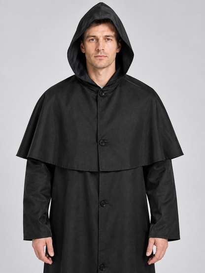 Carnival costume: black hooded cloak with capelet