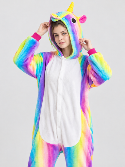 Flannel Hooded Unicorn Pajama Jumpsuit