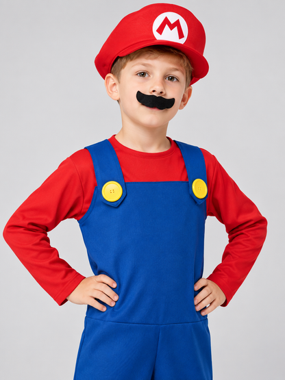 Mario costume with hat and mustache made of polyester