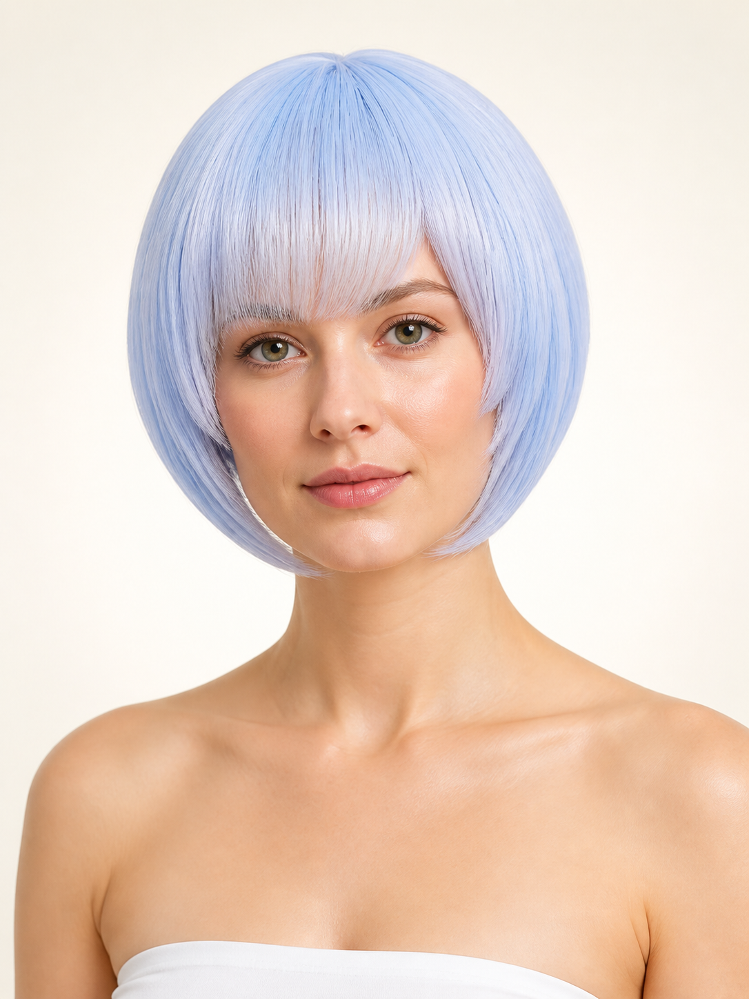 Short Blue and White Cosplay Wig with Straight Bangs Costume Wigs detail 2
