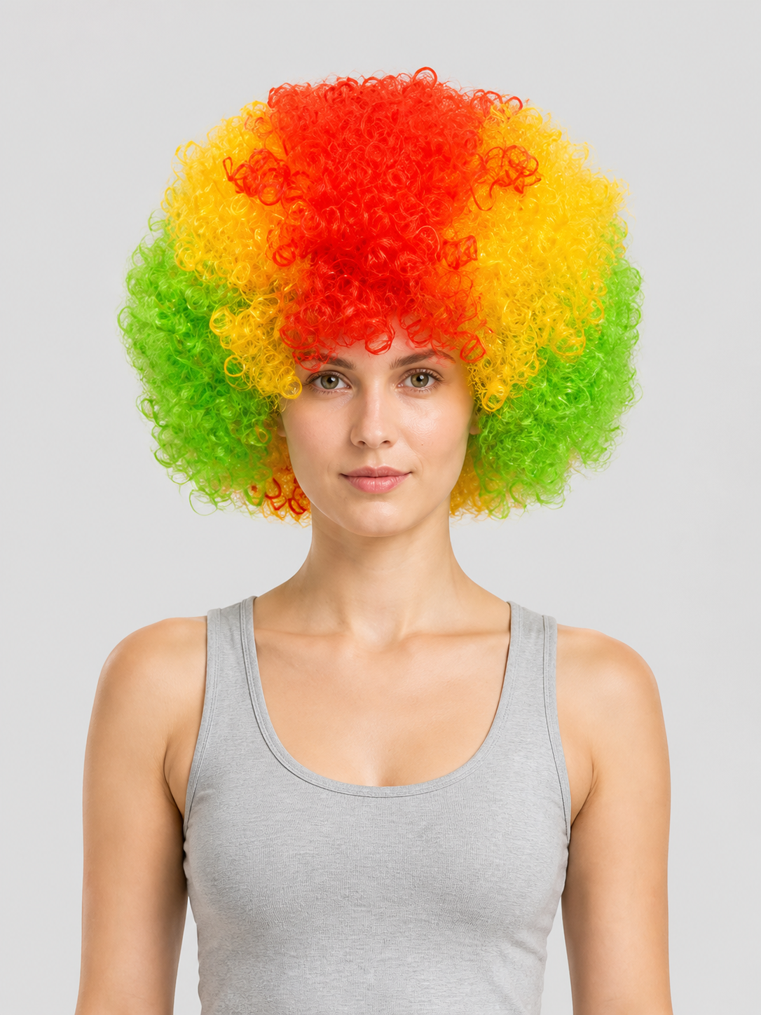 Clown Wig, Full and Curly, Red-Yellow-Green Costume Wigs detail 3