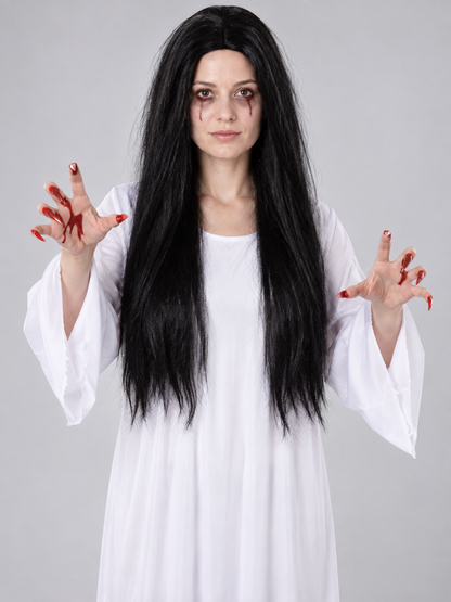 Ghost Carnival Costume: White Dress, Black Wig