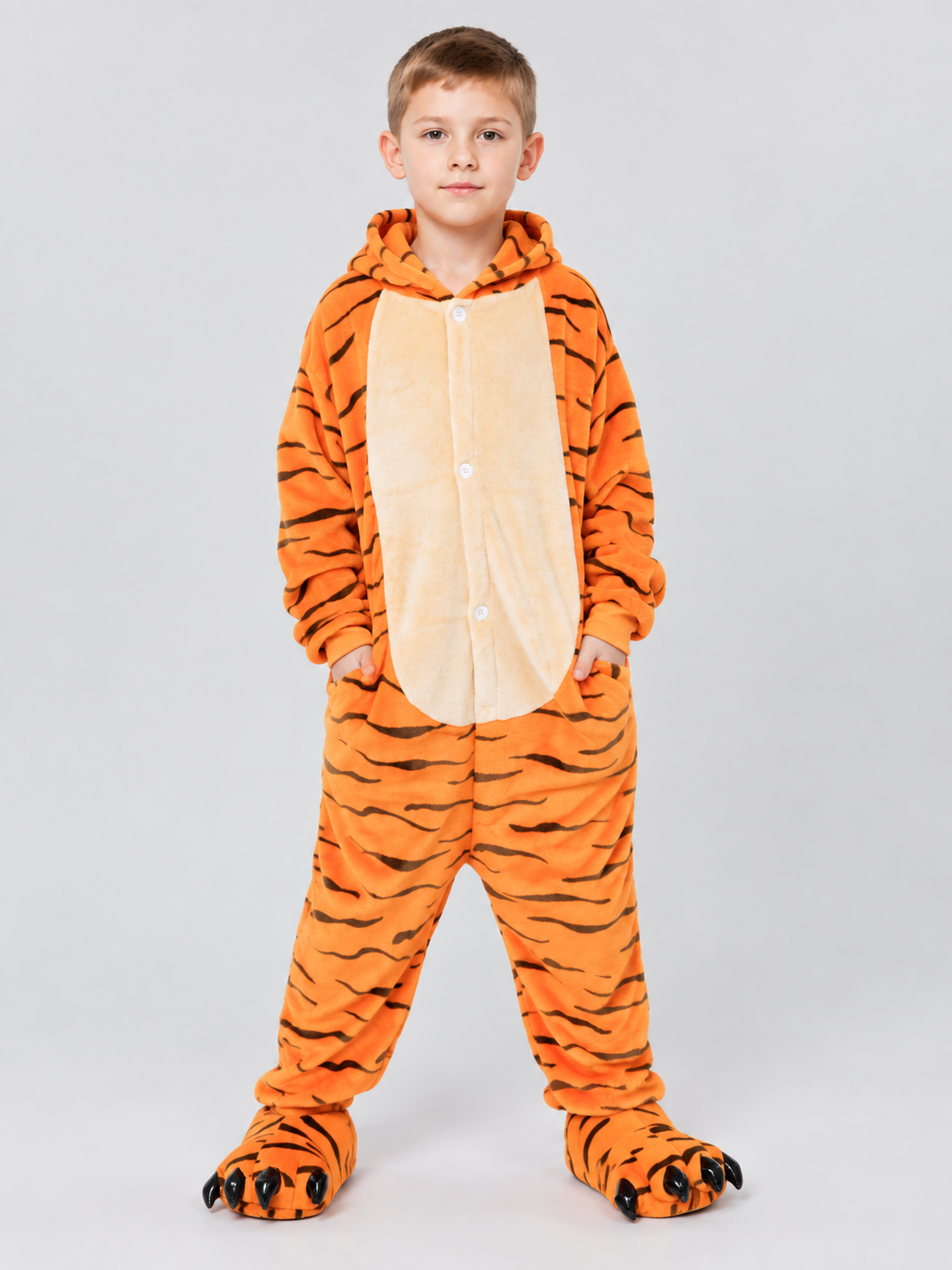 Kids' Hooded Tiger Striped Pajama Jumpsuit