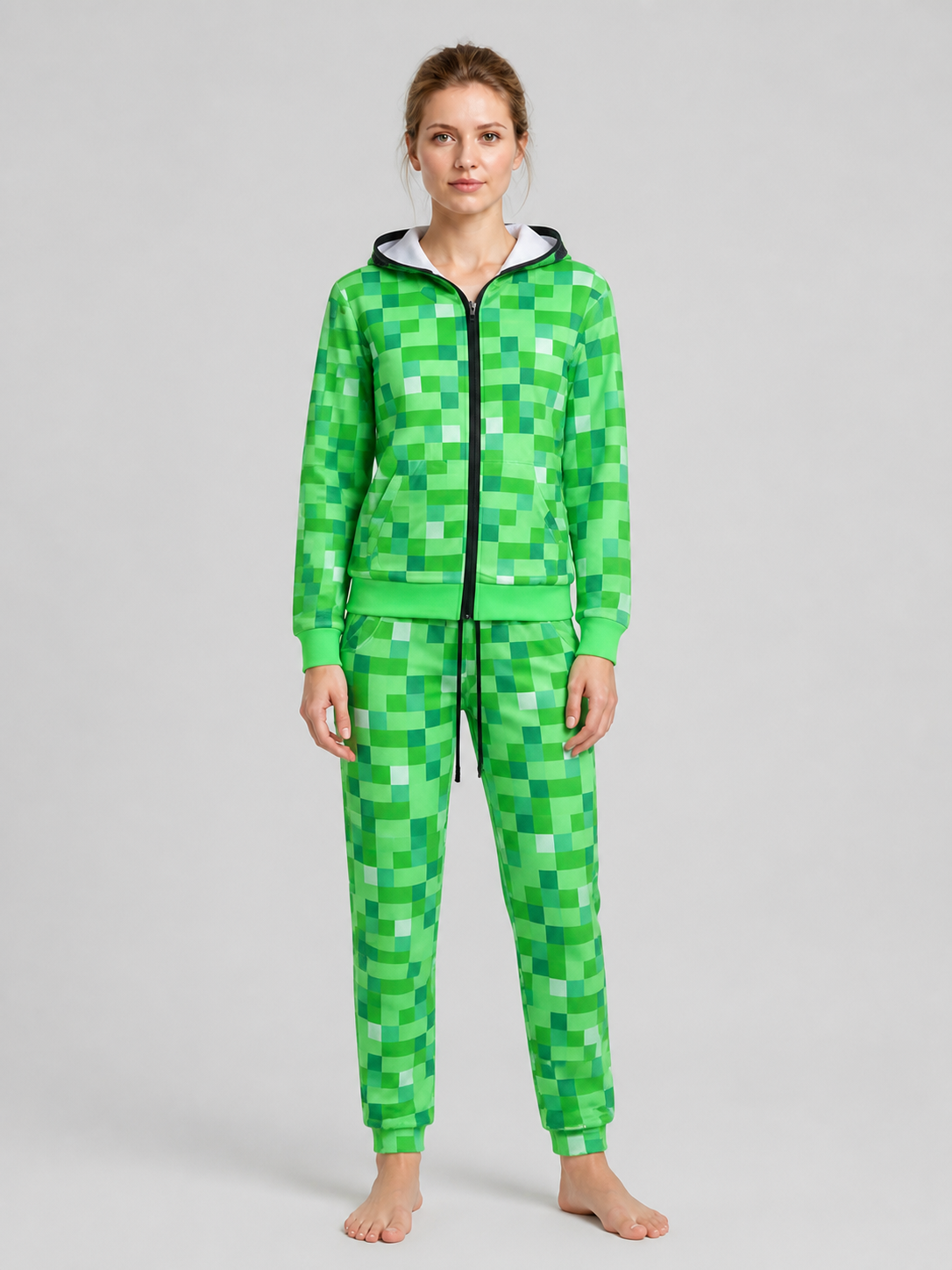 Minecraft Costume: Zip-Up Hoodie and Pants, Pixelated Wearable Blankets detail 3