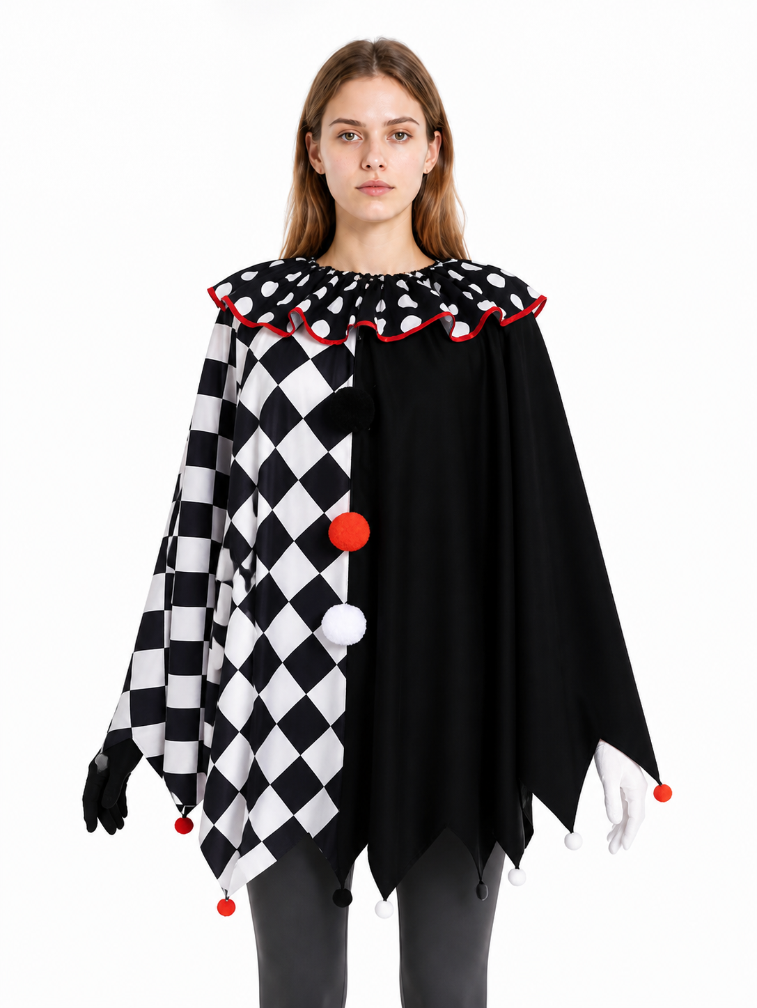 Clown Cape with Gloves, Black and White Checkered Pattern Costume Capes detail 3