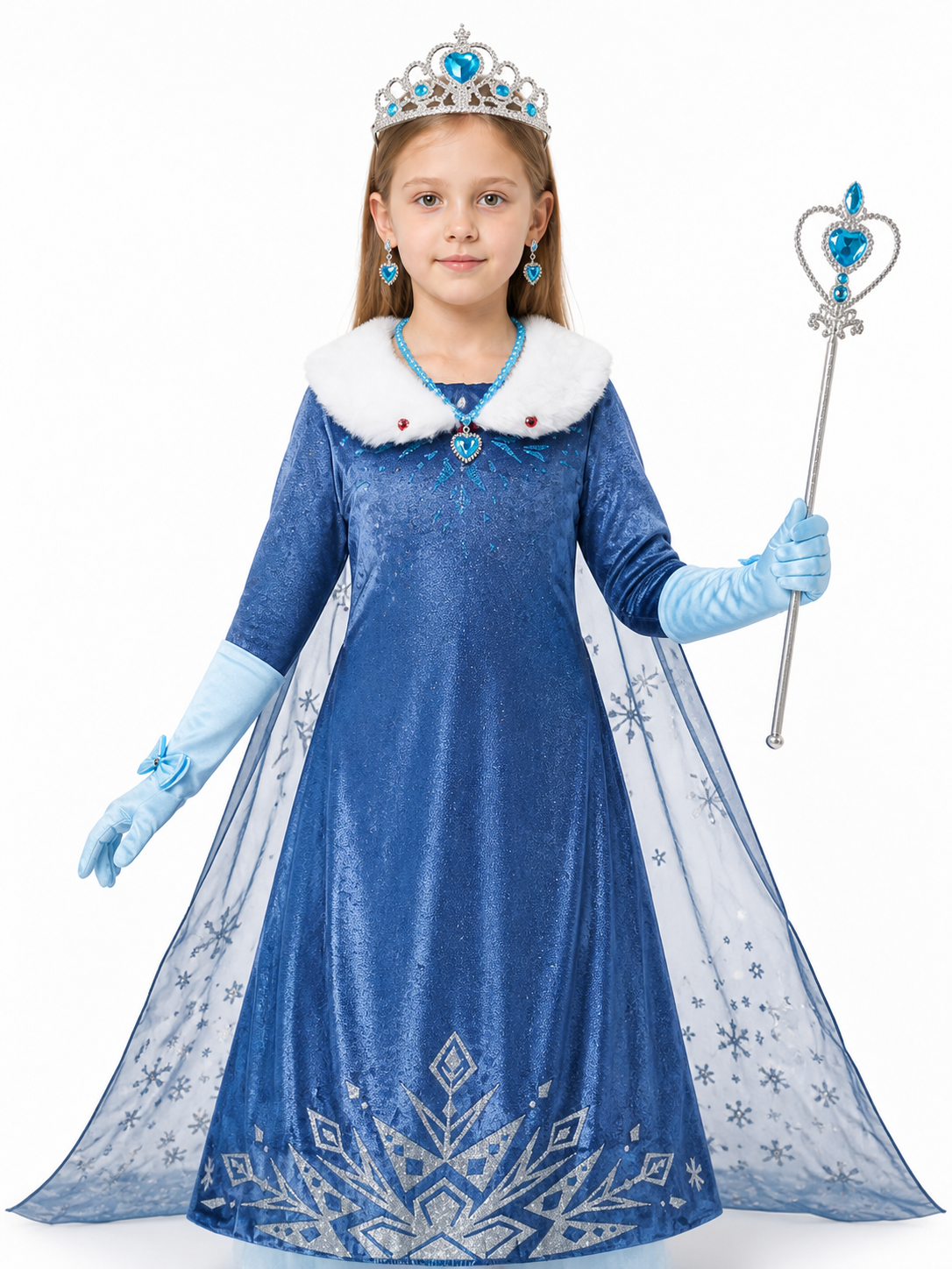 Snow Queen Costume with Sequins and Crown Costume Headwear detail 3