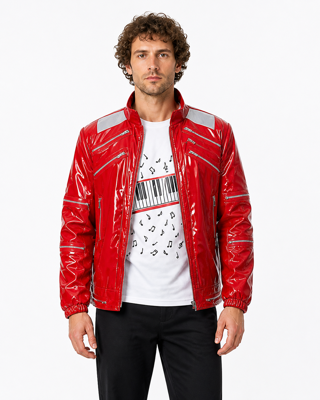 Stage Costume with Red Jacket and Piano Key Print