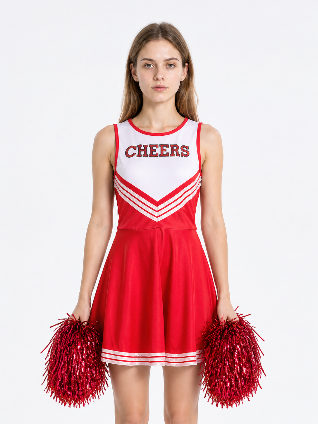Red Striped Sleeveless Cheerleading Dress Costume Dresses detail 2