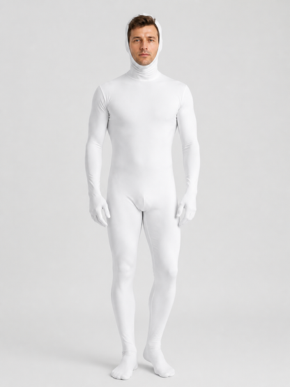 White Form-Fitting Jumpsuit with Hood and Open Face product detail 3