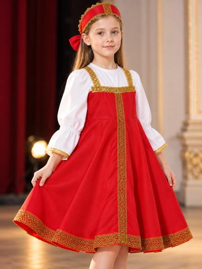 gold children_stage_costume_red_dress_headwear product image 6