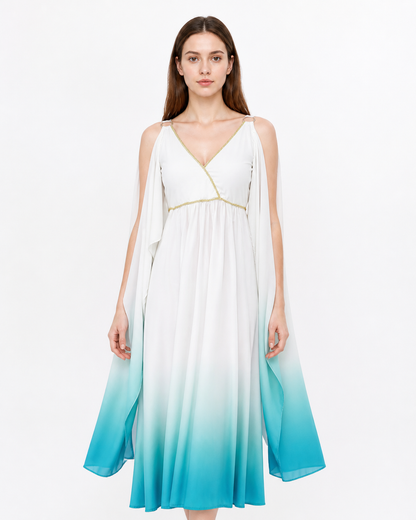 Long Greek-Style Dress with a V-Neckline and Gradient Costume Dresses detail 3