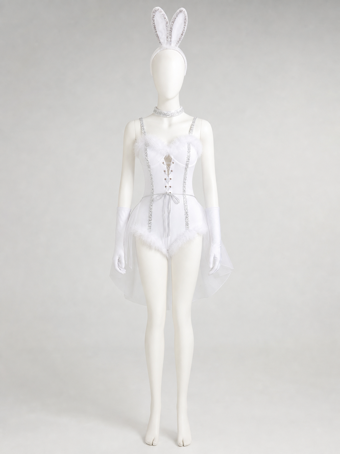 White One-Piece Rabbit Costume with Ears and Trim Costumes detail 2