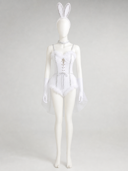 White One-Piece Rabbit Costume with Ears and Trim Costumes detail 2