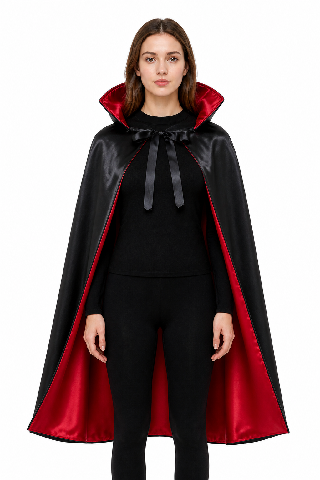 Hooded Cape, Black with Red Lining