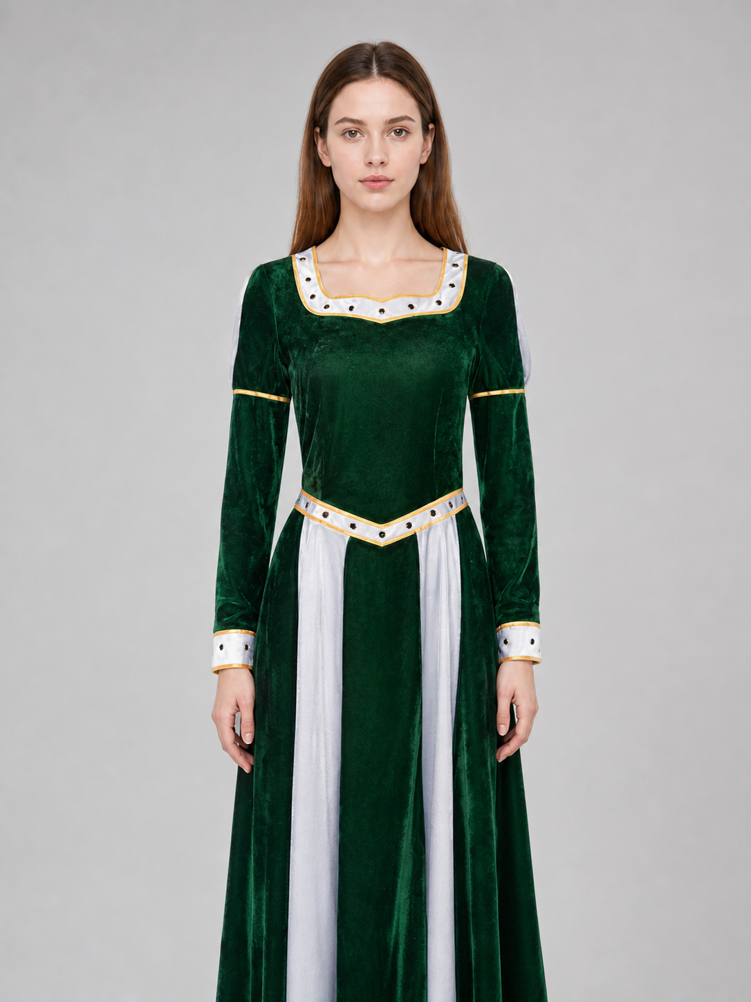 Fiona Cosplay Dress, Green with White Insert