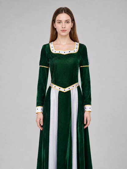 Fiona Cosplay Dress, Green with White Insert