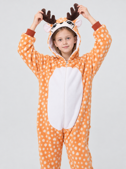 Kids' Hooded Pajama Jumpsuit with Ears and Antlers