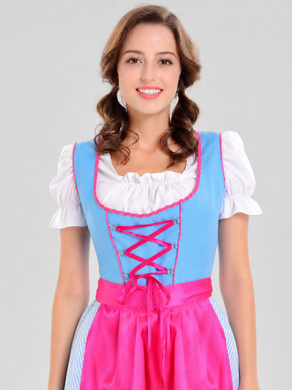 Dress with an apron, bow, and puff sleeves