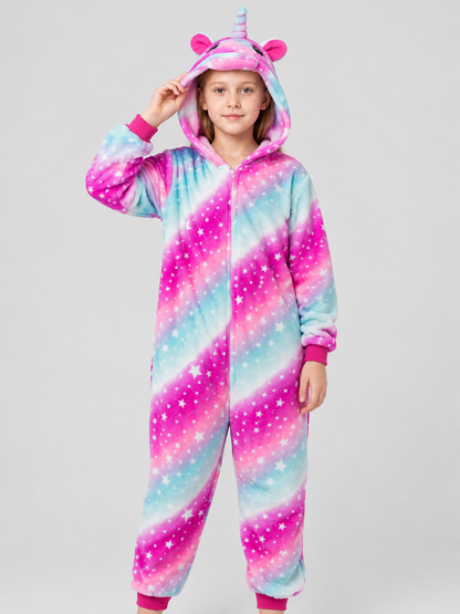 Hooded Pajama Jumpsuit with Horn and Ears
