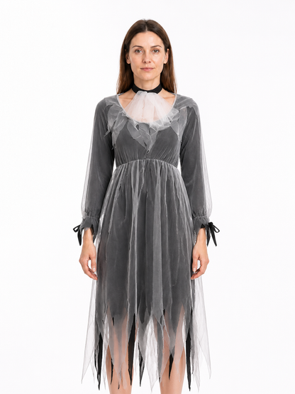 Ghost Bride Dress, Gray and Black, Long, Ragged Hem Costume Dresses detail 3