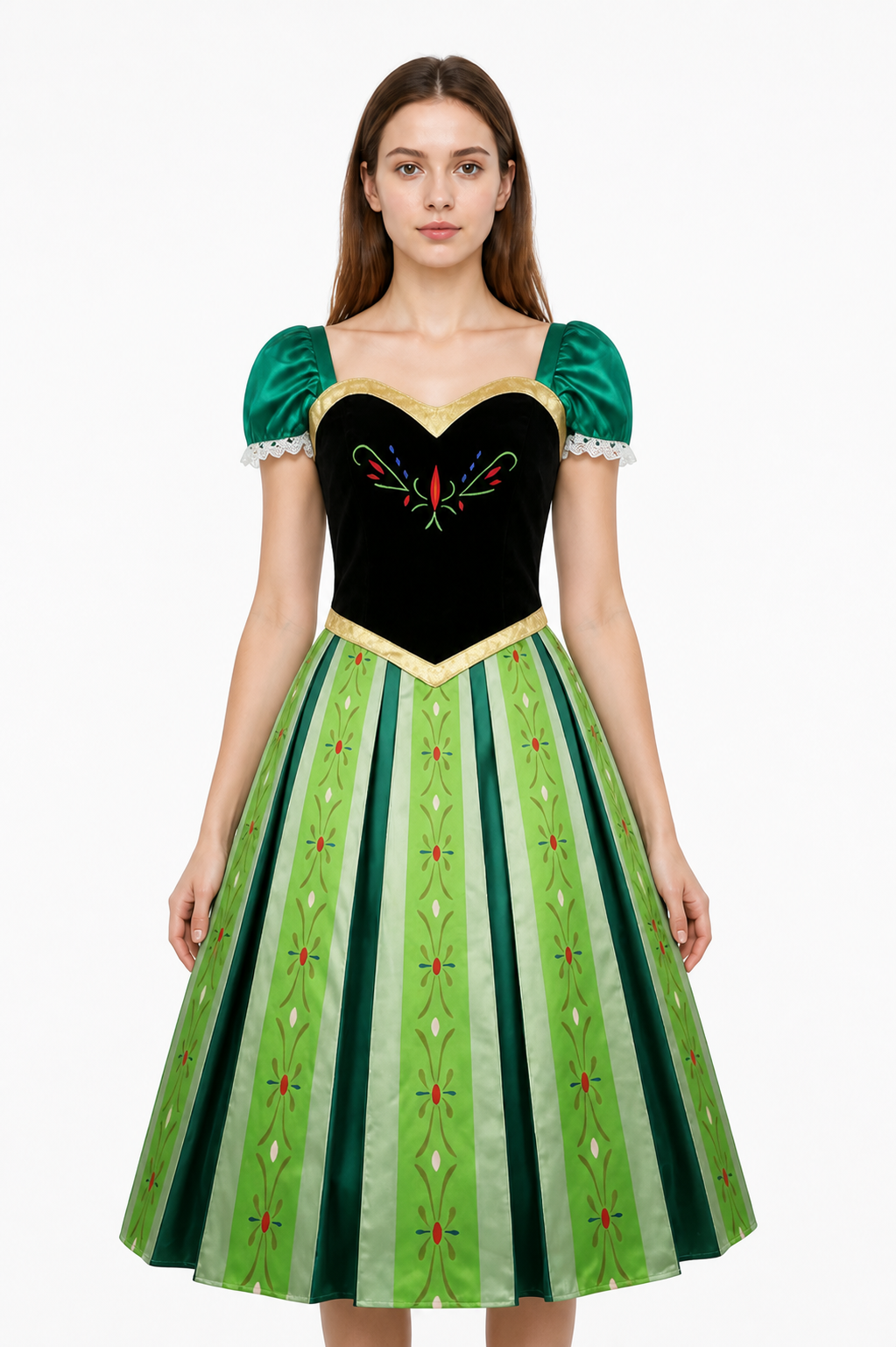 Dress with Puff Sleeves and Floral Pattern Costume Dresses detail 2