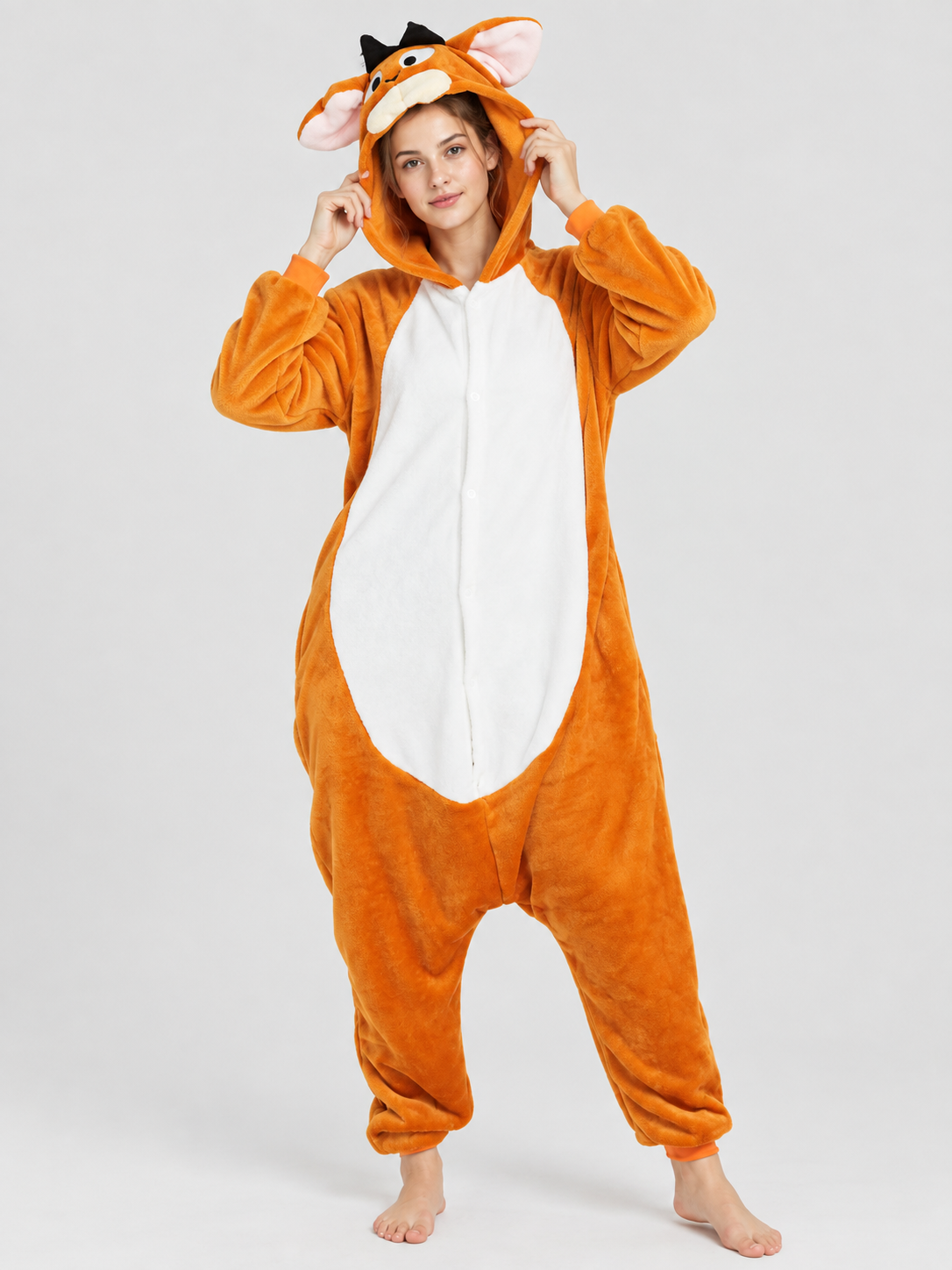 Orange Hooded Jumpsuit Pajama with Appliqué