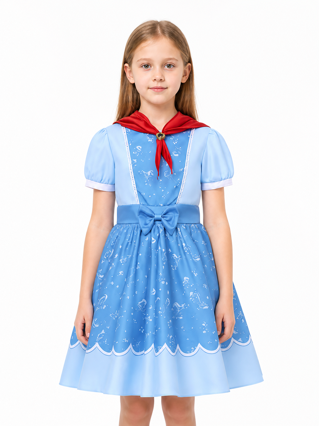 Children’s Princess Halloween Dress with Red Bow upper body view