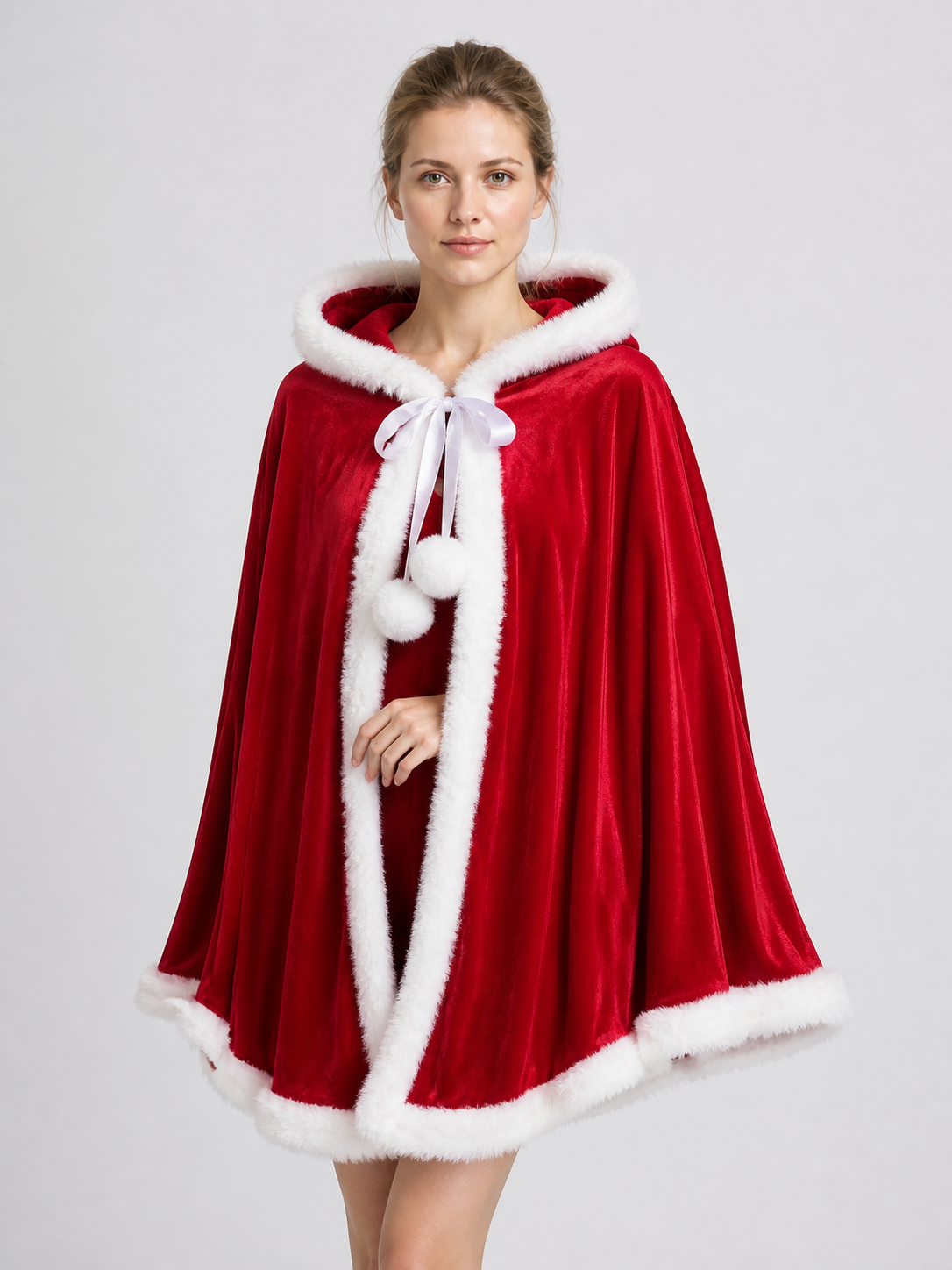 Red Hooded Cape with White Trim Costume Capes detail 3