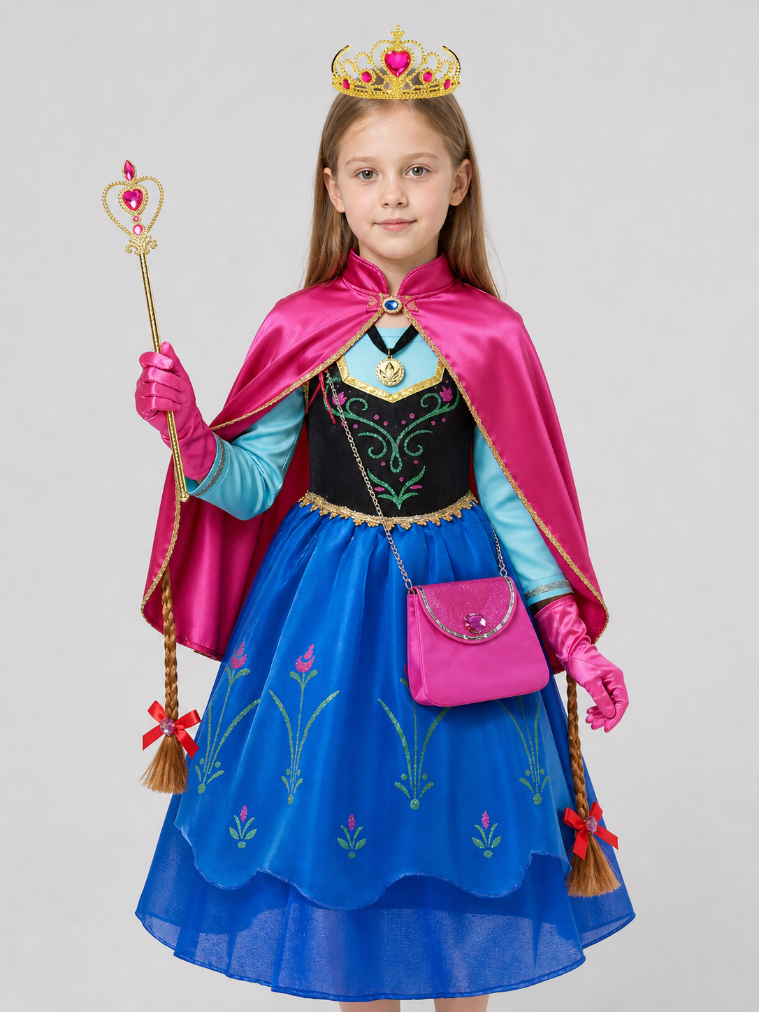 Elsa and Anna Princess Costume for Girls with Cape and Crown Costume Capes detail 3
