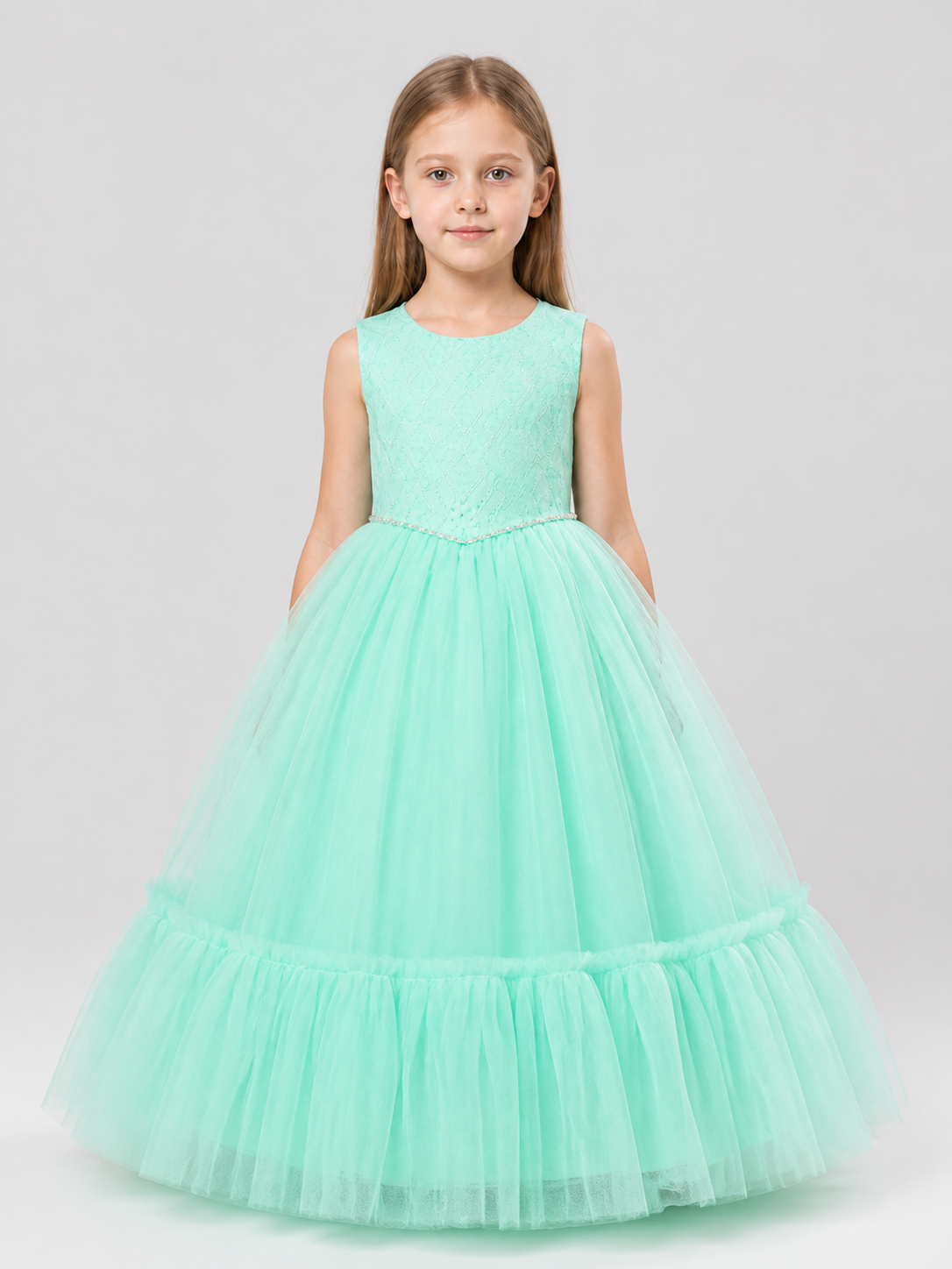 Full-Skirt Dress with Lace Bodice, Ruffles, and Belt Costume Dresses detail 3