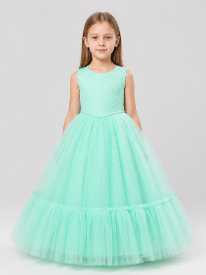 Full-Skirt Dress with Lace Bodice, Ruffles, and Belt Costume Dresses detail 3