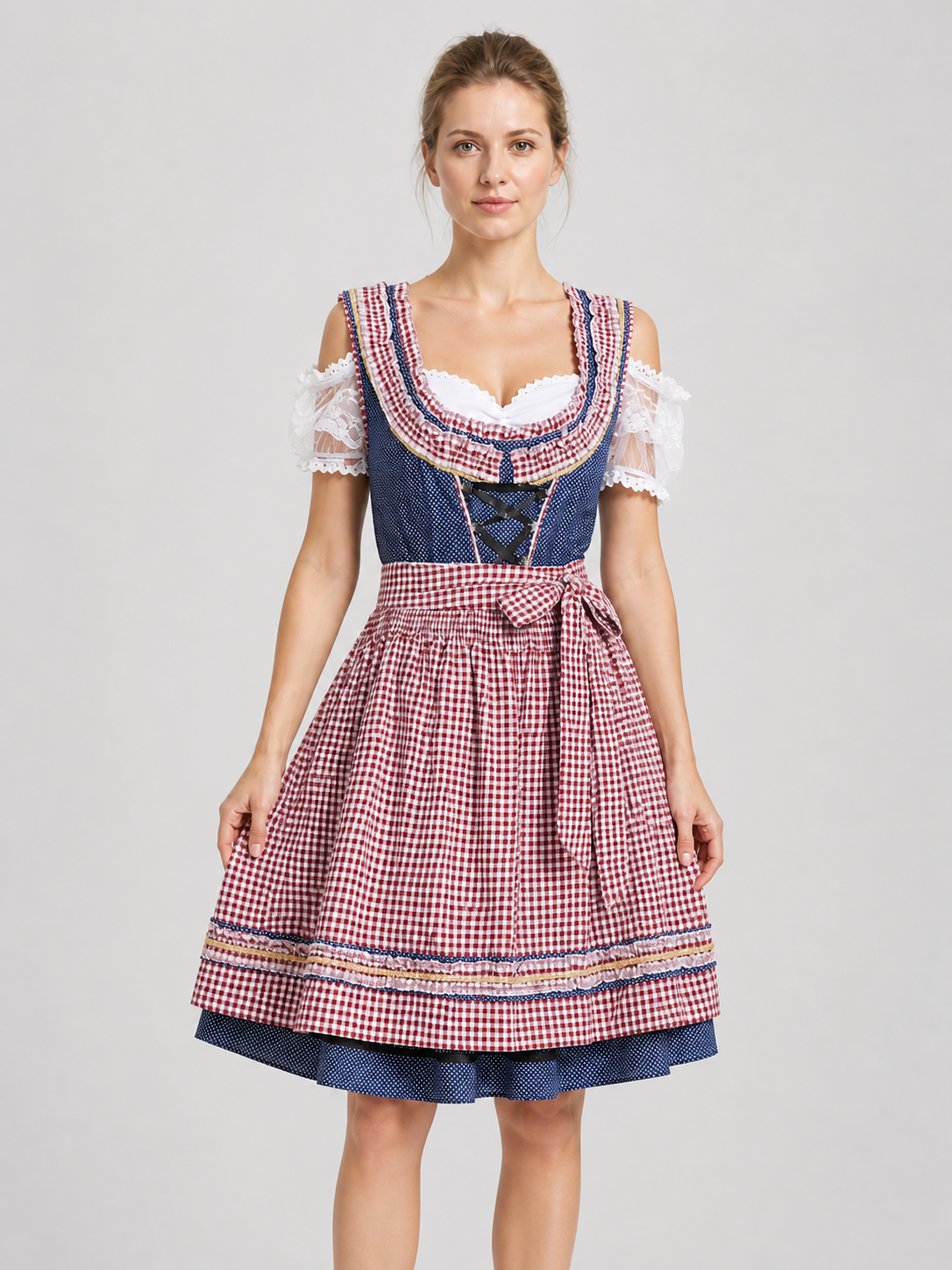 Oktoberfest Dress, Red-and-White Plaid with Corset Costume Dresses detail 3