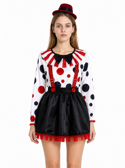 Clown Costume with Skirt, Hat, and Suspenders Costume Headwear detail 3