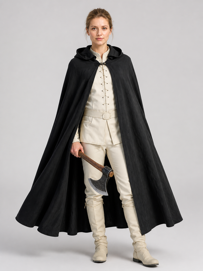 Black Long Hooded Cotton-Linen Cloak Costume Capes detail 3