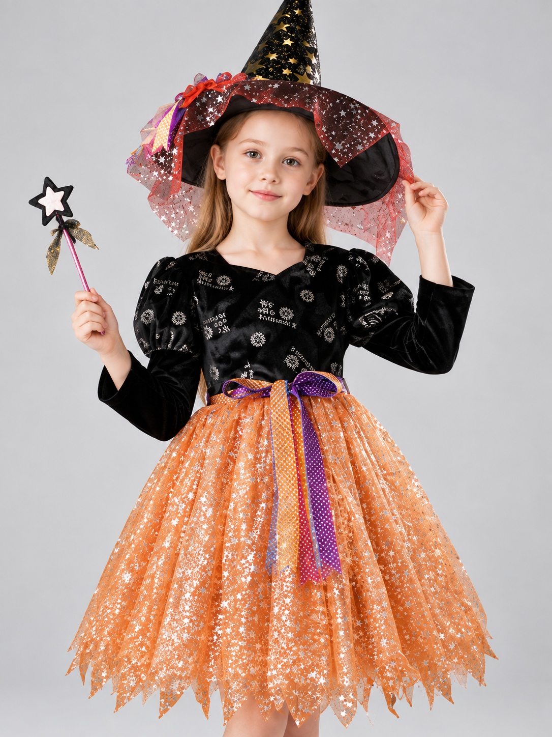 Witch Costume with Hat and Wand