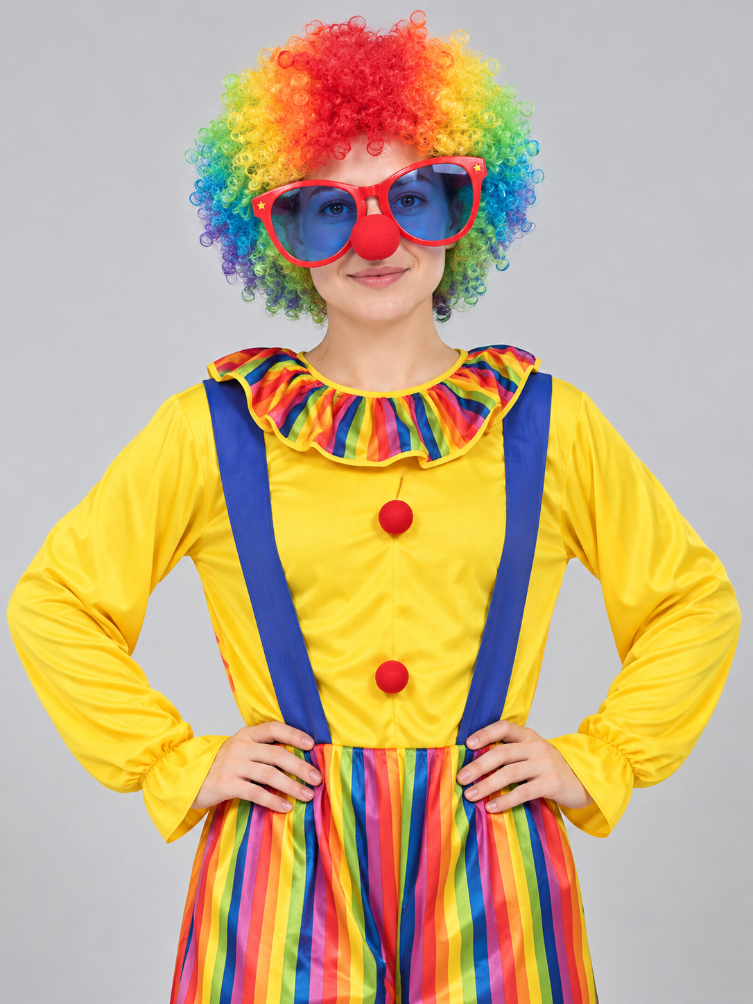 Colorful Clown Costume with Wig, Glasses, and Nose