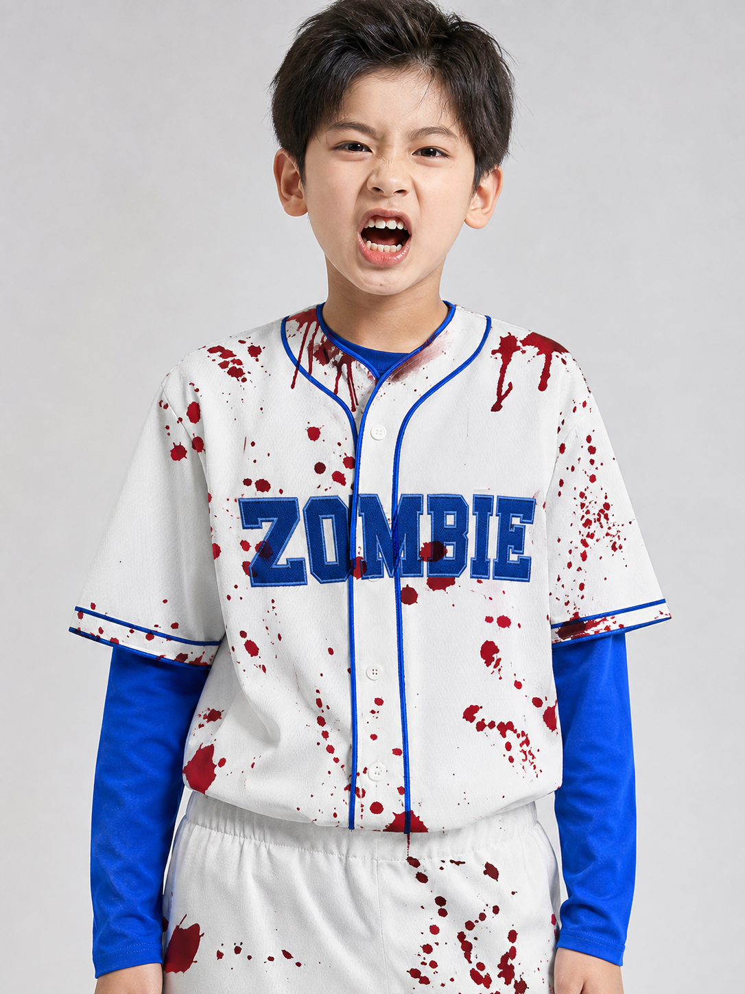 Zombie Costume: White Set with Blood-Effect Print