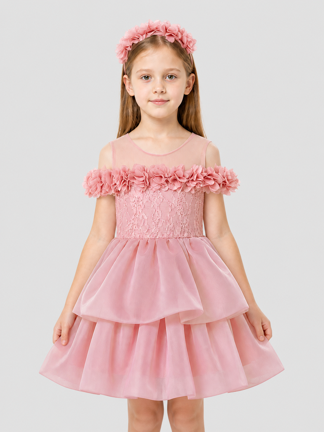 Princess Dress with Headband, Full Skirt, Pink Costume Dresses detail 3