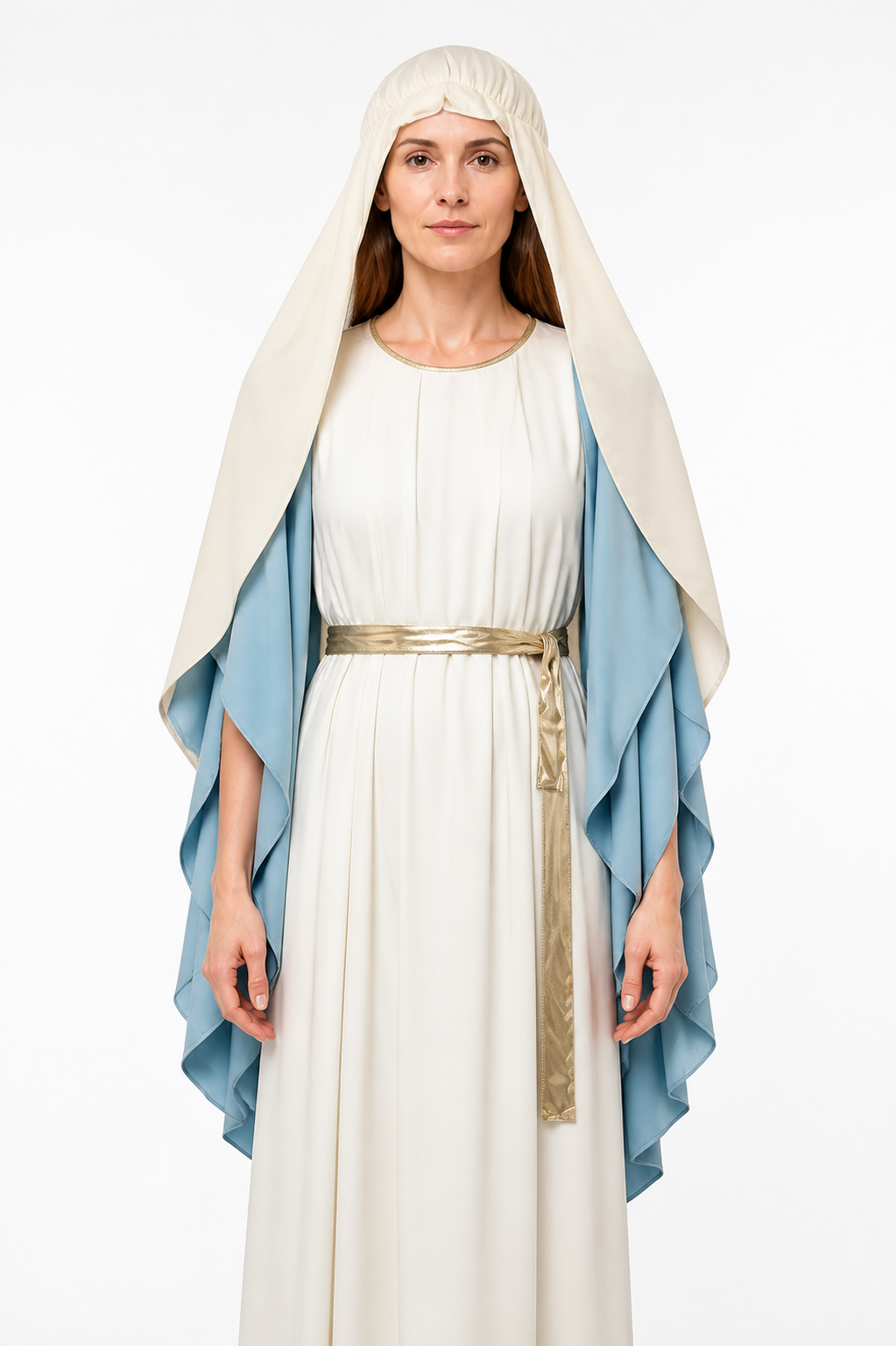 Long Dress with a Blue Cape, Scarf, and Gold Belt Costume Dresses detail 3
