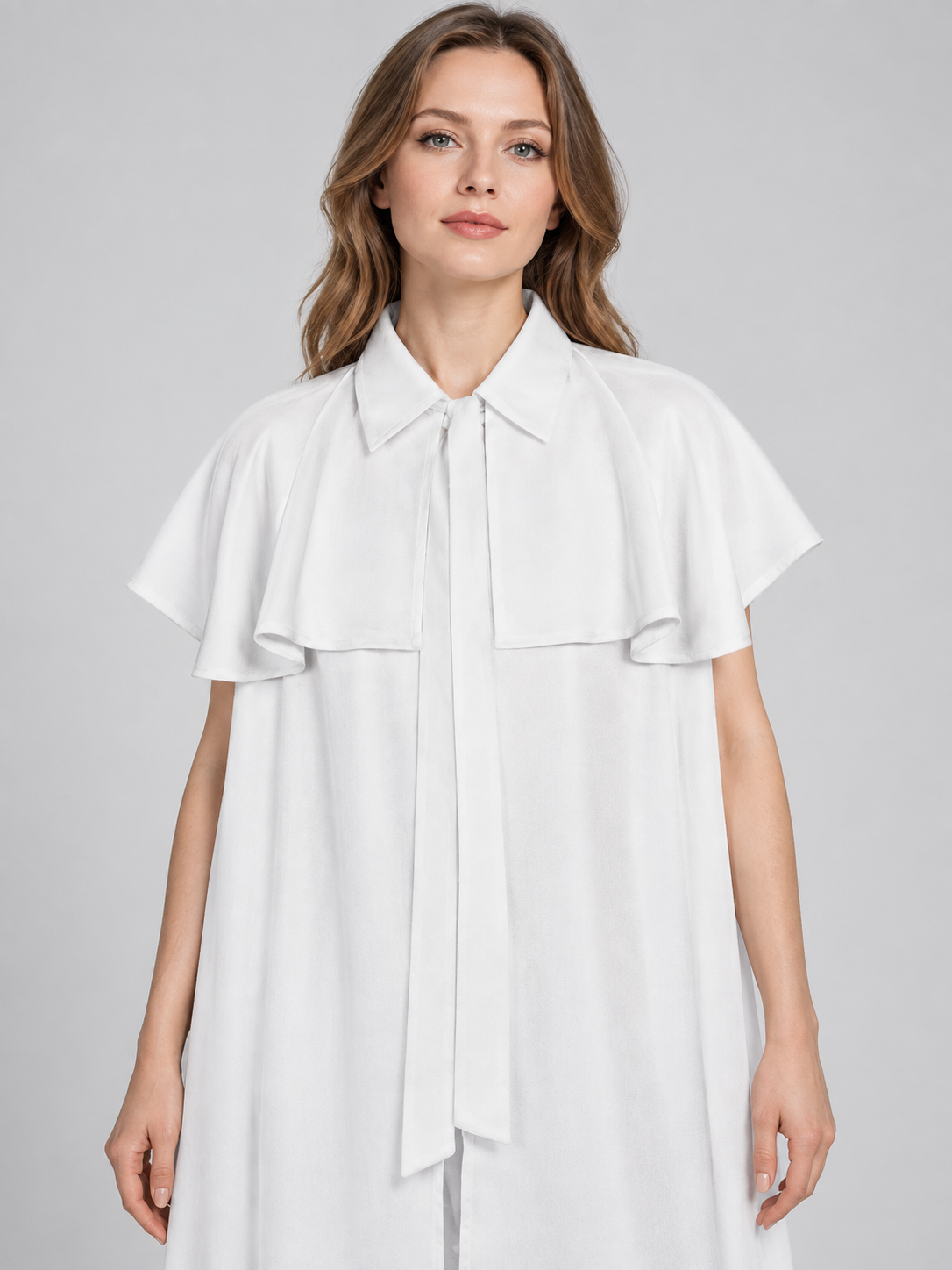 White long cloak cape with collar and ties